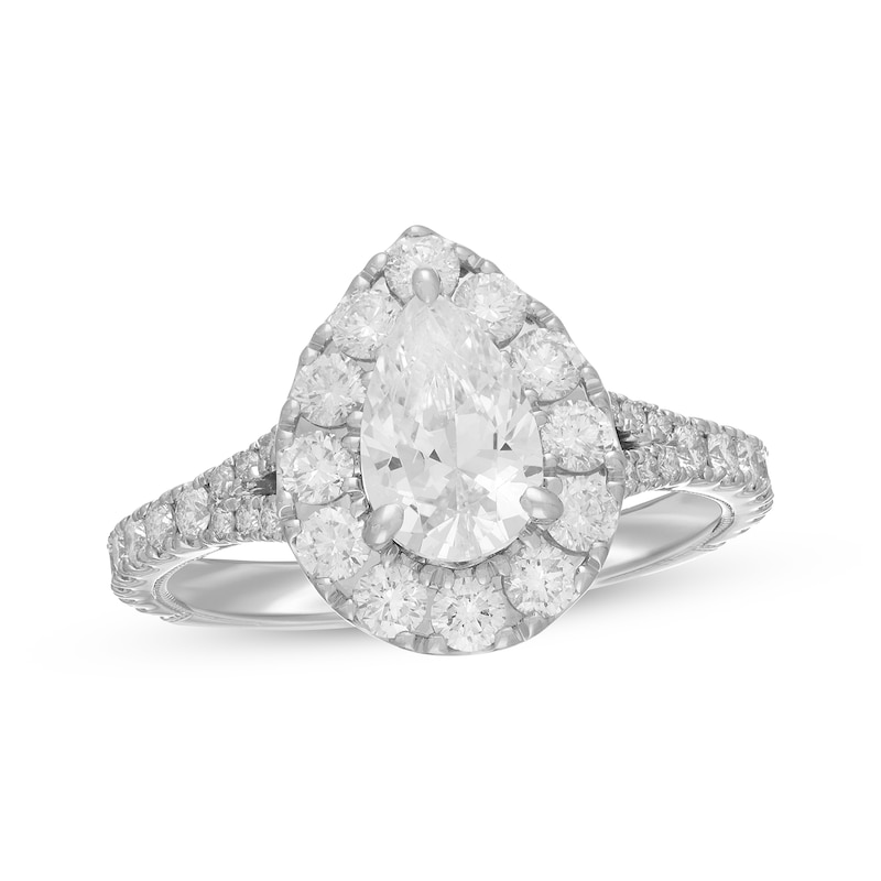 Neil Lane Diamond Engagement Ring 1-7/8 ct tw Pear & Round-cut White Gold Plated