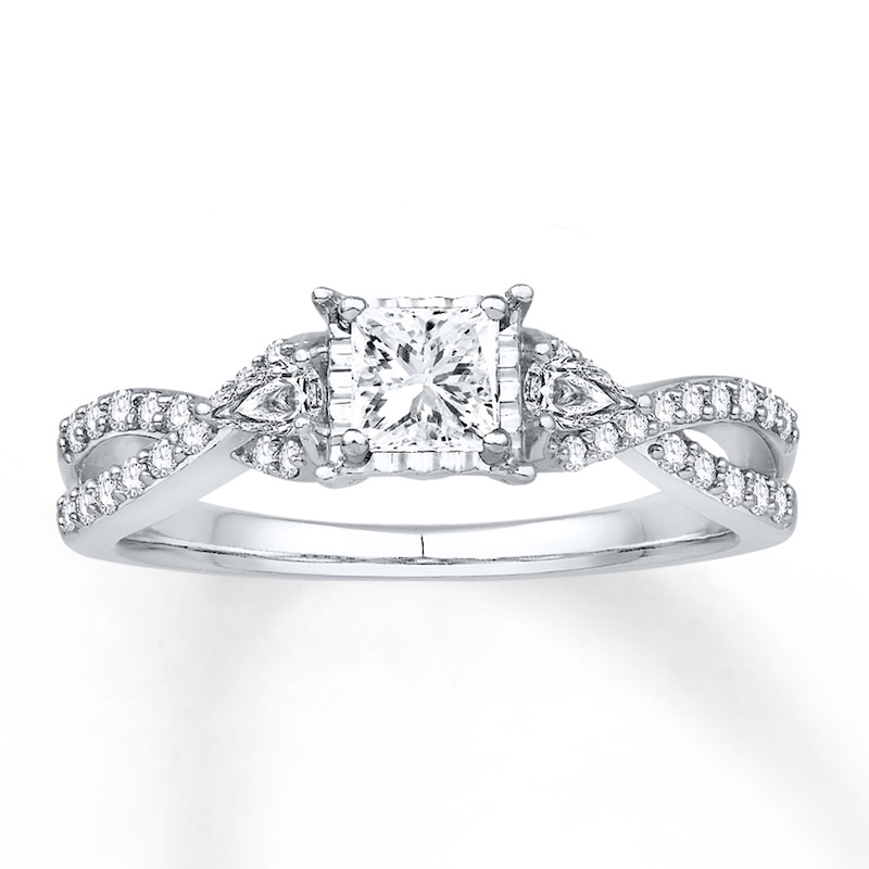 Diamond Engagement Ring 5/8 ct tw Princess-cut White Gold Plated