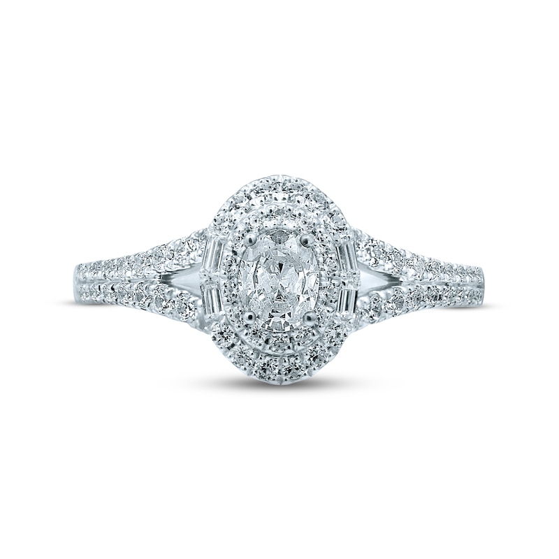 Monique Lhuillier Bliss Diamond Engagement Ring 3/4 ct tw Oval, Baguette & Round-cut White Gold Plated