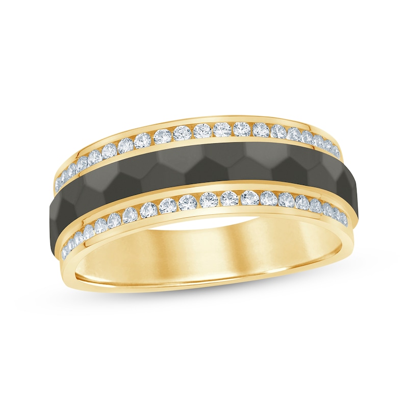Men's Diamond Textured Wedding Band 1/2 ct tw Yellow Gold Plated
