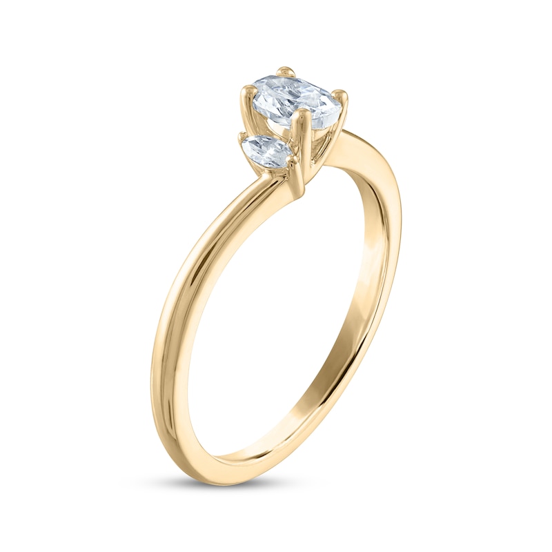 Oval and Marquise-Cut Diamond Three-Stone Engagement Ring 1/2 ct tw Yellow Gold Plated