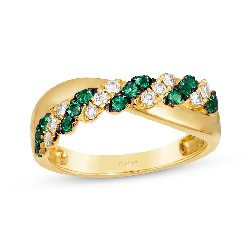 Le Vian Emerald & Diamond Crossover Twist Ring 1/5 ct tw Honey Gold Plated
