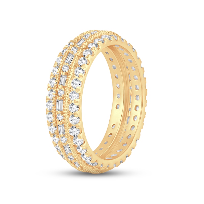 Diamond Eternity Anniversary Ring 1-1/2 ct tw Round & Baguette-cut Yellow Gold Plated