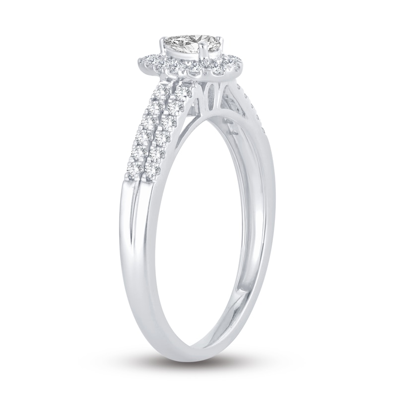 Diamond Engagement Ring 3/8 ct tw Pear & Round White Gold Plated
