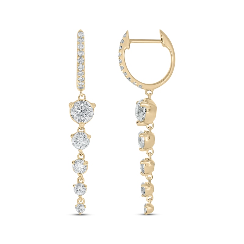 Diamond Graduated Drop Hoop Earrings 1-3/4 ct tw Yellow Gold Plated
