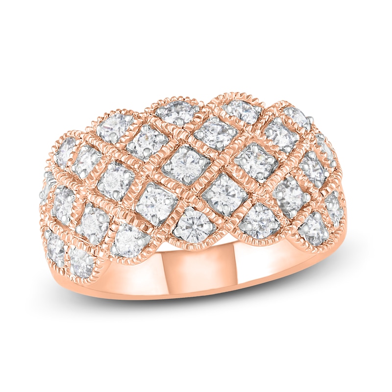 Diamond Checker Ring 1 ct tw Round-cut Rose Gold Plated