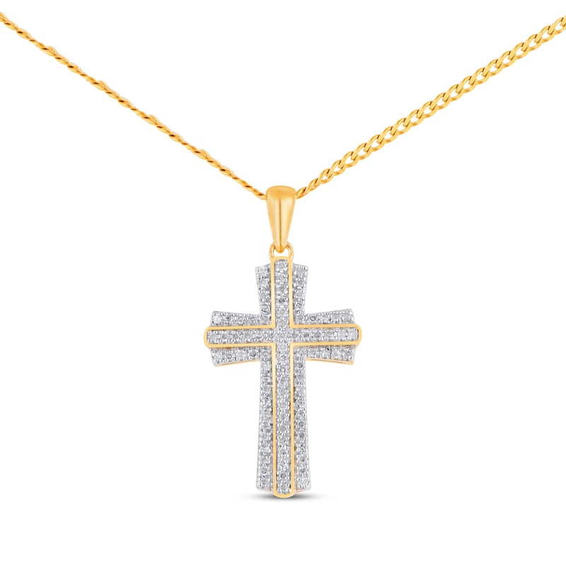 Men's Diamond Cross Necklace 1/3 ct tw Round-cut Yellow Gold Plated 22"