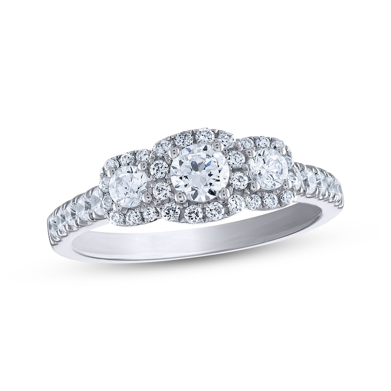 Round-Cut Diamond Three-Stone Engagement Ring 1/2 ct tw White Gold Plated
