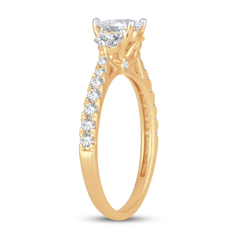 3-Stone Diamond Engagement Ring 1 ct tw Pear & Round Yellow Gold Plated