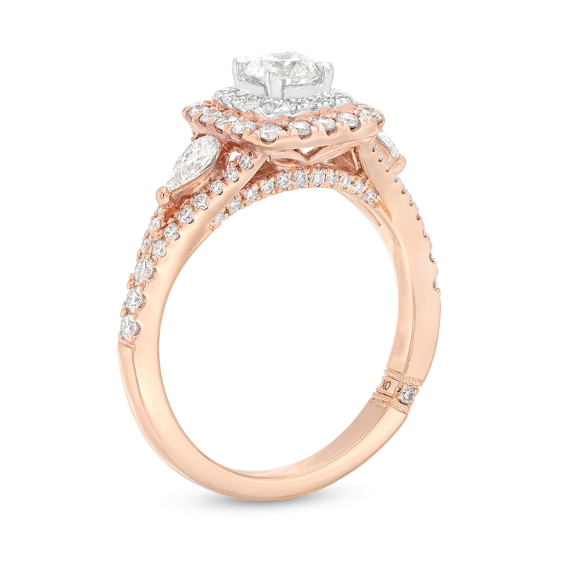 Monique Lhuillier Bliss Diamond Engagement Ring 1-1/6 ct tw Round & Pear-Shaped Two-Tone Gold Plated
