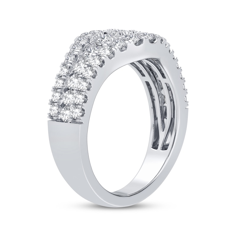 Diamond Fancy Three-Row Anniversary Band 1-1/3 ct tw Round-cut White Gold Plated