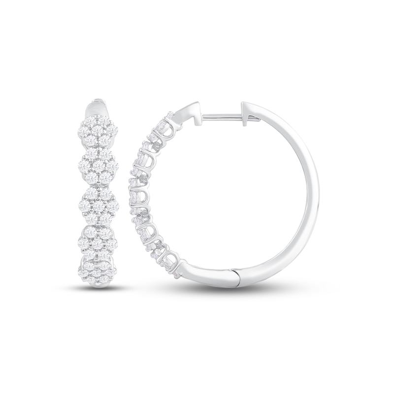 Diamond Flower Hoop Earrings 1 ct tw Round-cut White Gold Plated