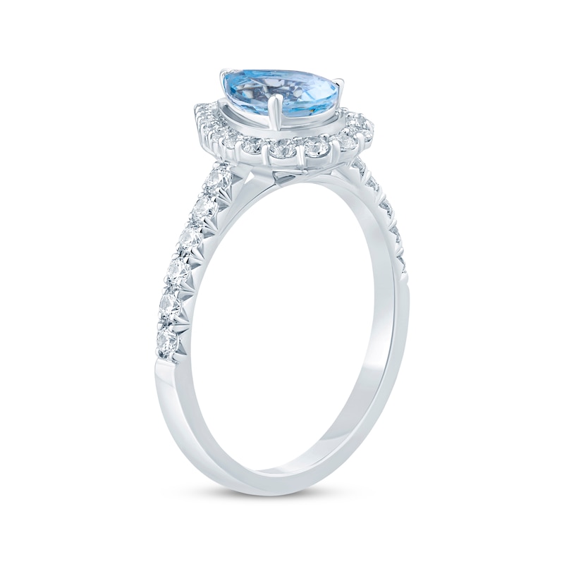 Aquamarine & Diamond Engagement Ring 1/2 ct tw Pear & Round-cut White Gold Plated