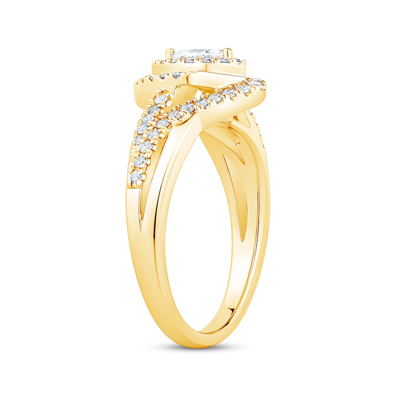 Marquise & Round-Cut Diamond Engagement Ring 1/2 ct tw Yellow Gold Plated