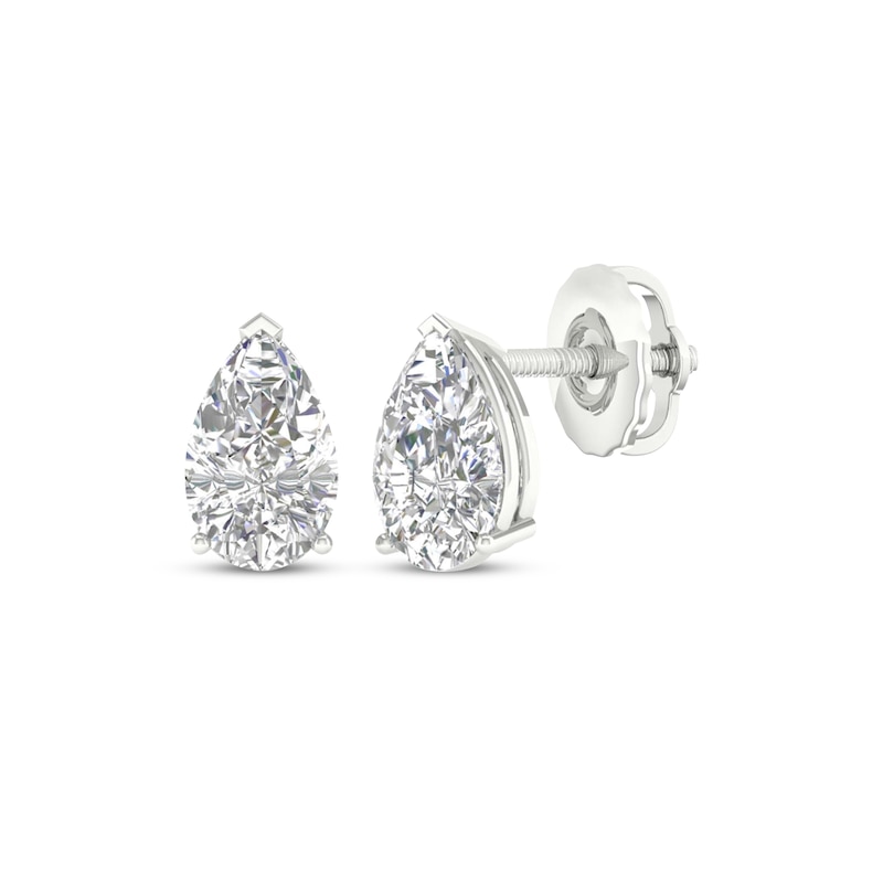 Lab-Created Diamonds by Pear-Shaped Solitaire Stud Earrings 1 ct tw White Gold Plated