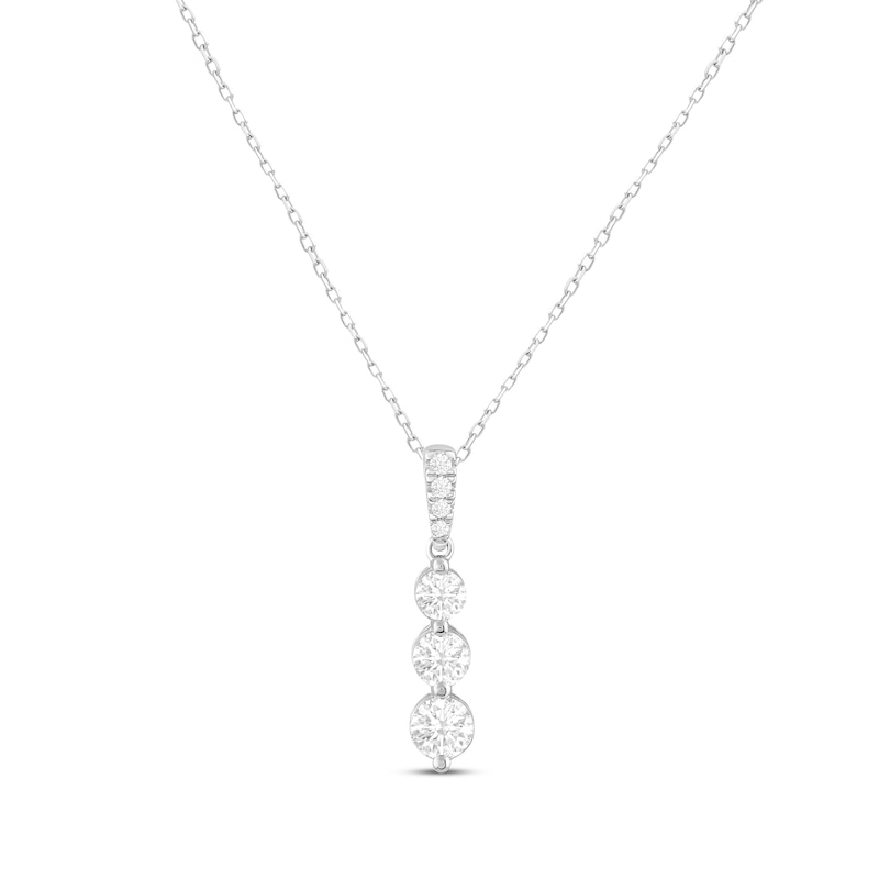 Lab-Created Diamonds by Graduated Three-Stone Necklace 3/4 ct tw White Gold Plated 18"