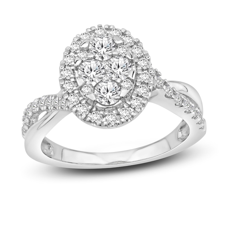 Multi-Diamond Engagement Ring 1 ct tw Round-cut White Gold Plated