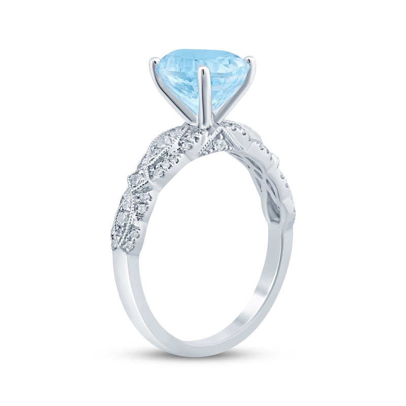 Aquamarine & Diamond Engagement Ring 1/4 ct tw Oval & Round-cut White Gold Plated