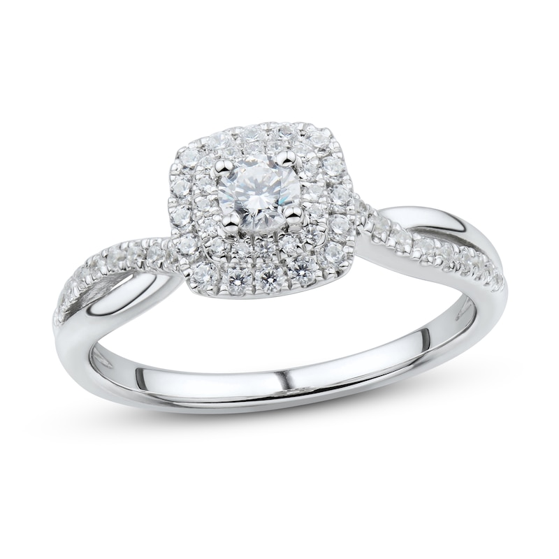 Diamond Engagement Ring 1/2 ct tw Round-cut White Gold Plated