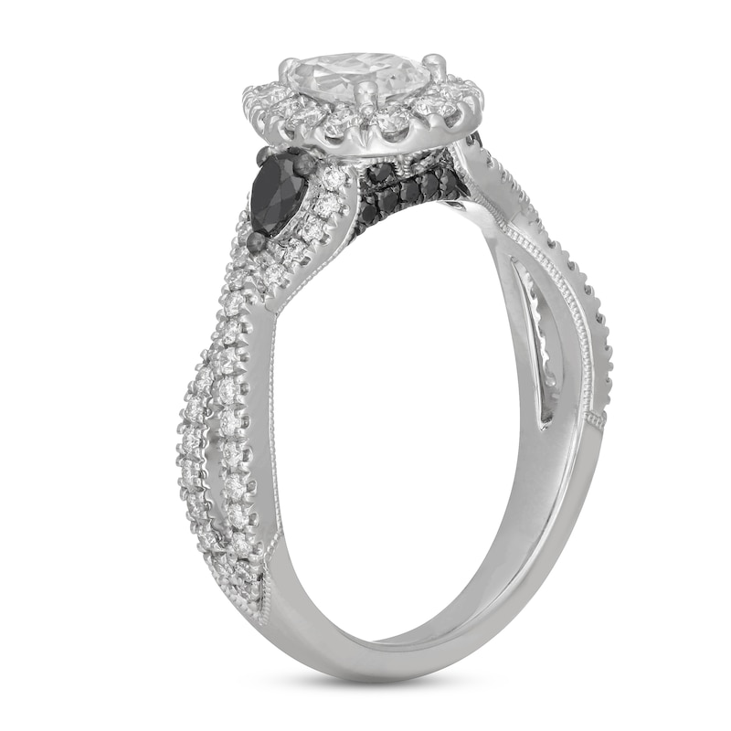 Neil Lane White & Black Diamond Engagement Ring 1-1/8 ct tw Pear & Round-cut White Gold Plated