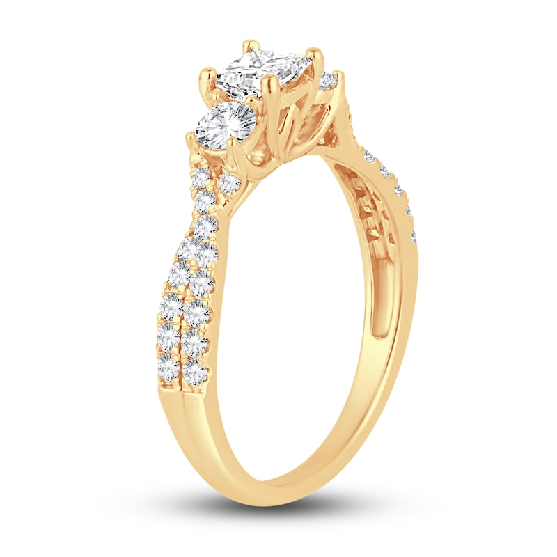 Three-Stone Diamond Engagement Ring 1 ct tw Princess/Round-Cut Yellow Gold Plated
