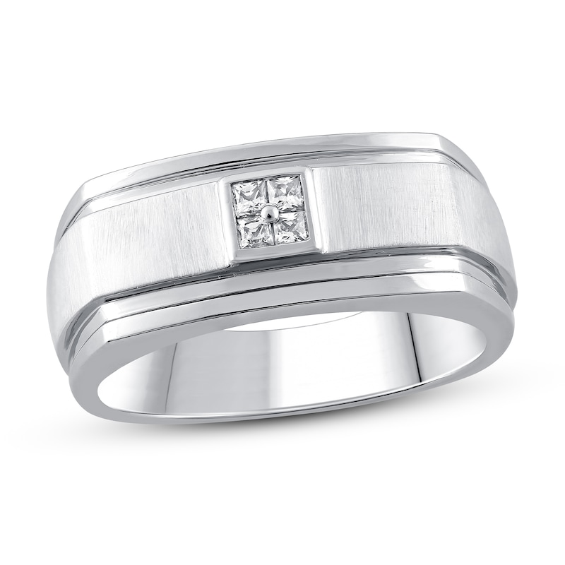 Men's Diamond Ring 1/8 ct tw Square-cut White Gold Plated