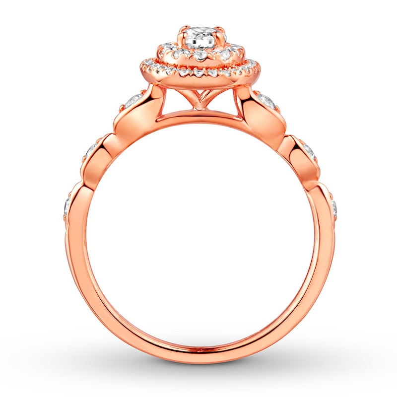 Diamond Engagement Ring 5/8 ct tw Oval & Round-cut Rose Gold Plated