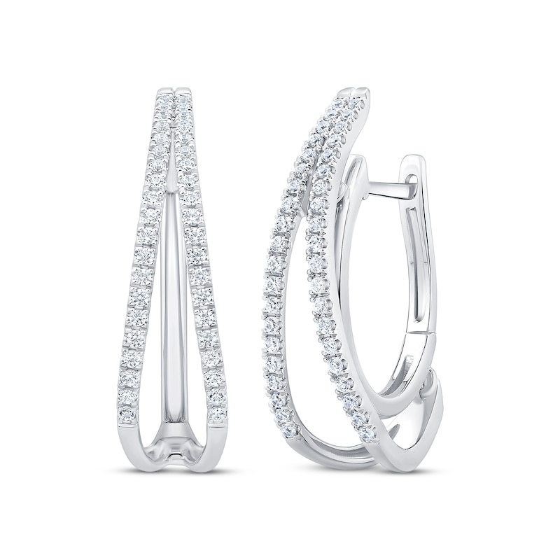 Unstoppable Love Diamond Split Double Hoop Earrings 1/2 ct tw White Gold Plated