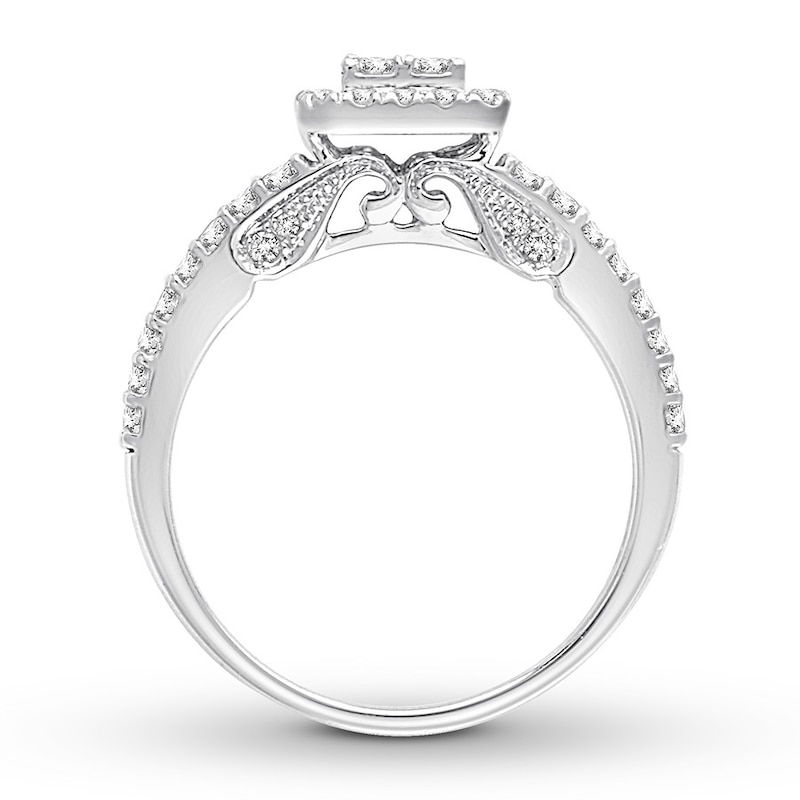 Diamond Engagement Ring 3/4 ct tw Princess & Round-cut White Gold Plated