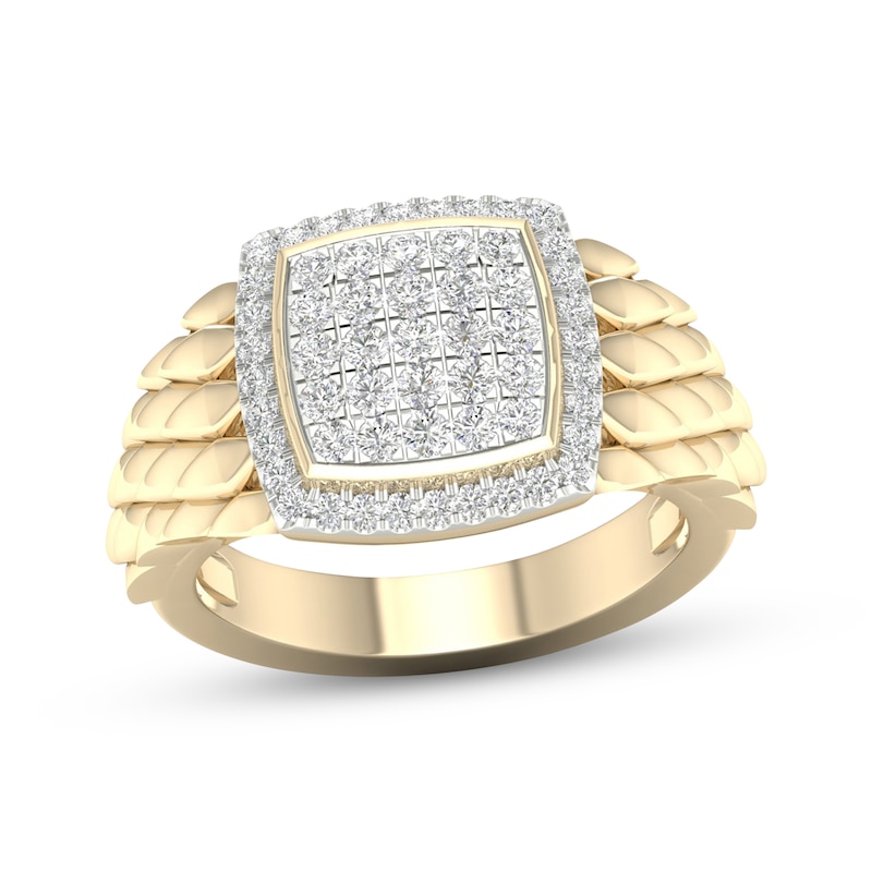Multi-Diamond Center Cushion Scale Ring 1/2 ct tw Round-cut Yellow Gold Plated