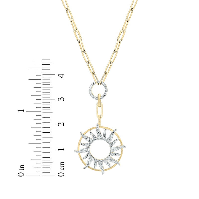 Round-Cut Diamond Sunburst Disc Paperclip Chain Y-Drop Necklace 1/4 ct tw Yellow Gold Plated 18”