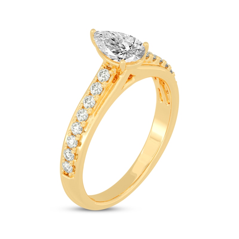 Pear-Shaped & Round-Cut Diamond Engagement Ring 3/4 ct tw Yellow Gold Plated