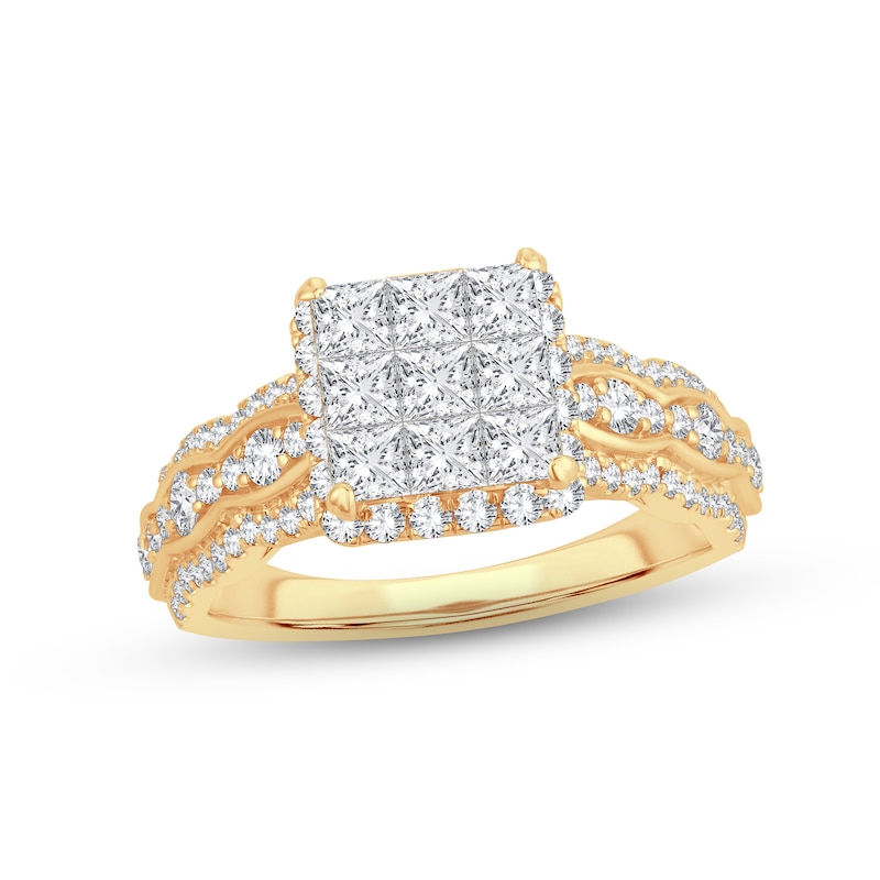 Diamond Engagement Ring 1-1/2 ct tw Princess & Round-cut Yellow Gold Plated