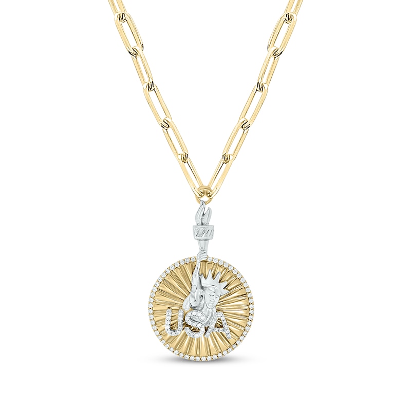 Round-Cut Diamond Liberty Disc Paperclip Chain Y-Drop Necklace 1/2 ct tw Yellow Gold Plated 18”