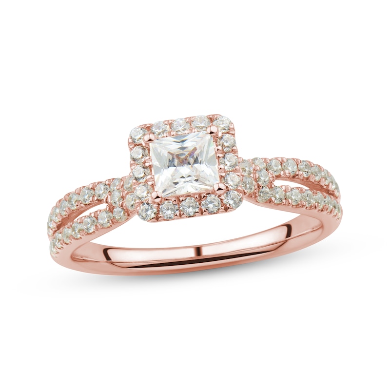 Diamond Engagement Ring 7/8 ct tw Princess & Round-cut Rose Gold Plated
