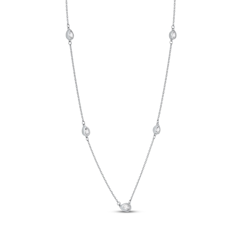 Pear-Shaped Diamond Station Necklace 1/3 ct tw White Gold Plated 18"