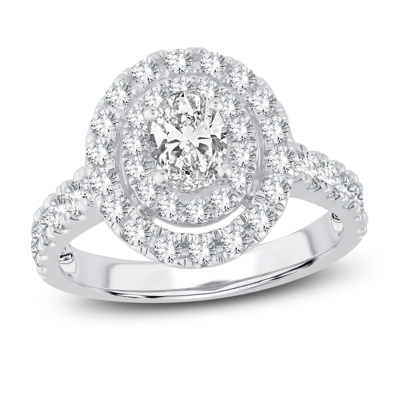 Multi-Diamond Engagement Ring 1-1/2 ct tw Oval & Round-cut White Gold Plated