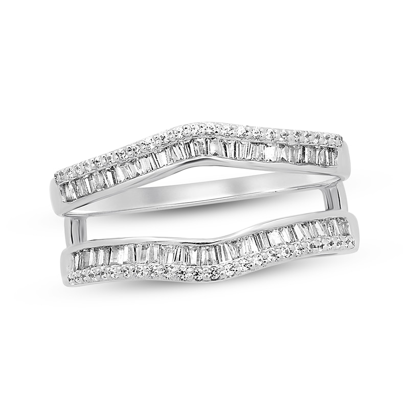 Diamond Enhancer Ring 1/2 ct tw Round & Baguette-cut White Gold Plated