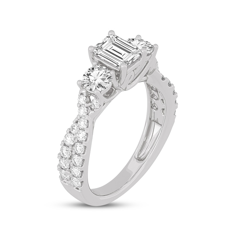 Emerald & Round-Cut Three-Stone Diamond Engagement Ring 2 ct tw White Gold Plated