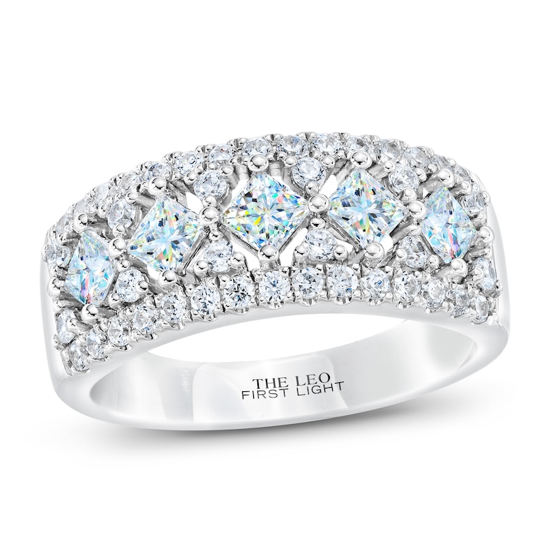 THE LEO First Light Diamond Princess & Round-Cut Anniversary Ring 1-1/2 ct tw White Gold Plated