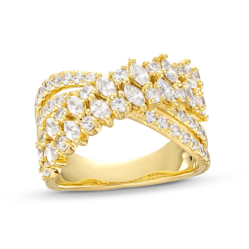 Diamond Crossover Ring 1-1/2 ct tw Marquise & Round-cut Yellow Gold Plated