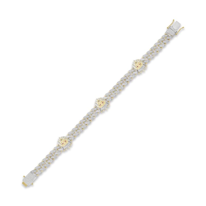 Men's Diamond & Lab-Created Ruby Lion Curb Chain Bracelet 1 ct tw Round-cut Yellow Gold Plated 8.5"