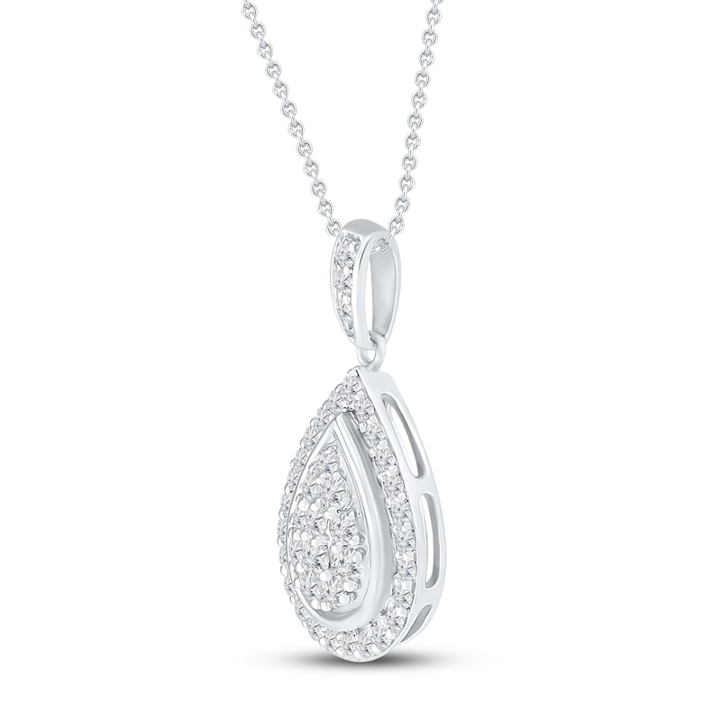 Teardrop Diamond Necklace 1/2 ct tw White Gold Plated 19"
