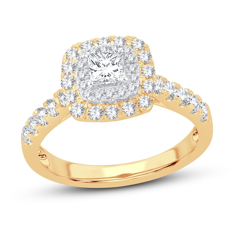 Diamond Engagement Ring 1 ct tw Princess & Round Yellow Gold Plated