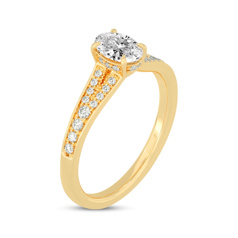 Oval & Round-Cut Split-Shank Engagement Ring 3/4 ct tw Yellow Gold Plated