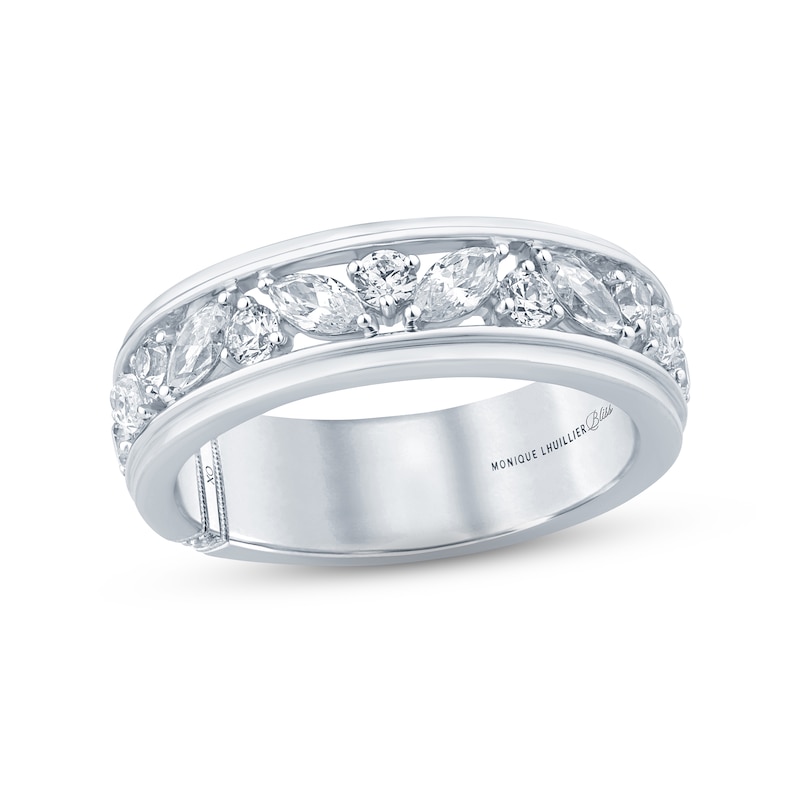 Monique Lhuillier Bliss Men's Diamond Wedding Band 1-1/2 ct tw Marquise & Round-cut White Gold Plated