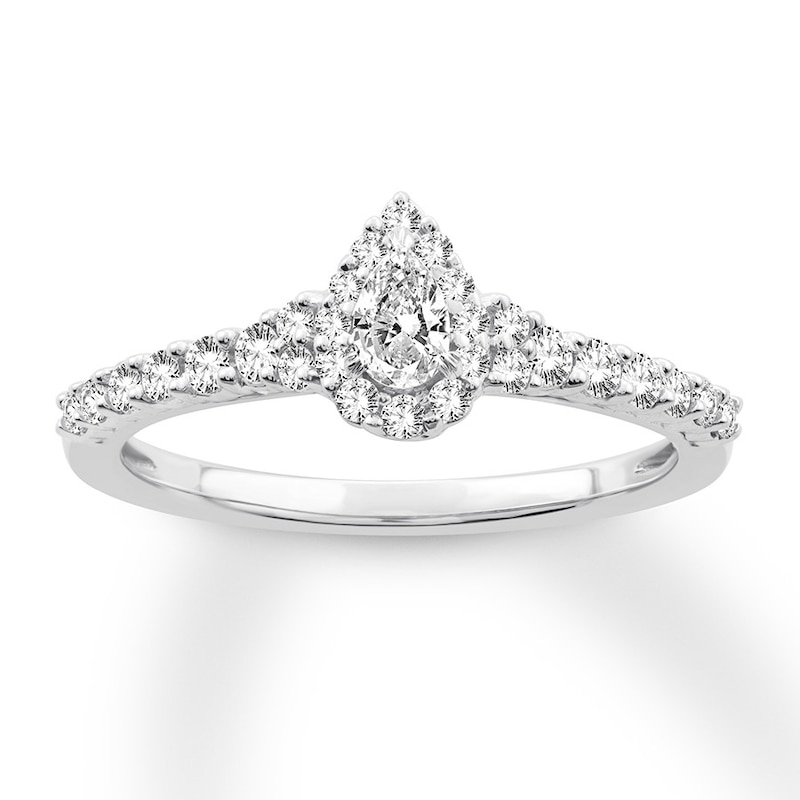 Diamond Engagement Ring 1/2 ct tw Pear/Round White Gold Plated