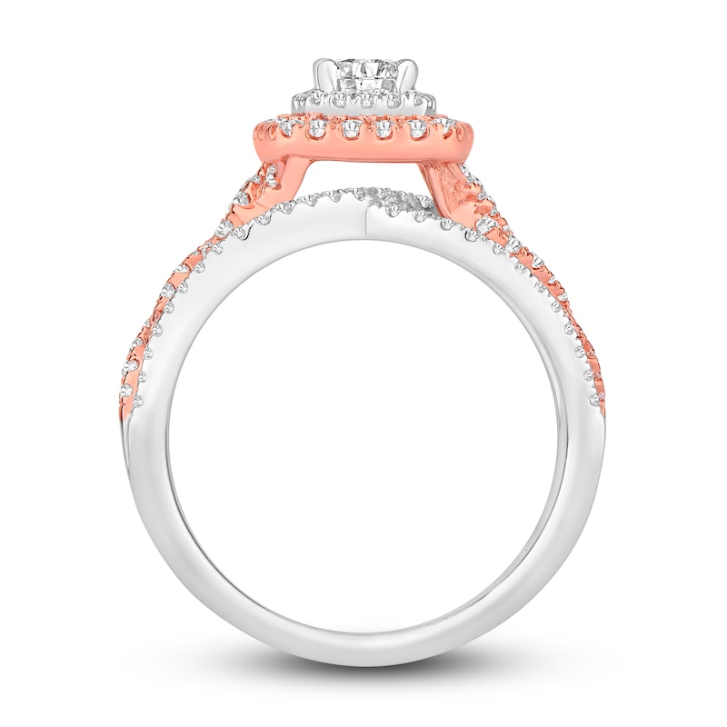 Diamond Engagement Ring 1 ct tw Princess & Round Two-Tone Gold Plated