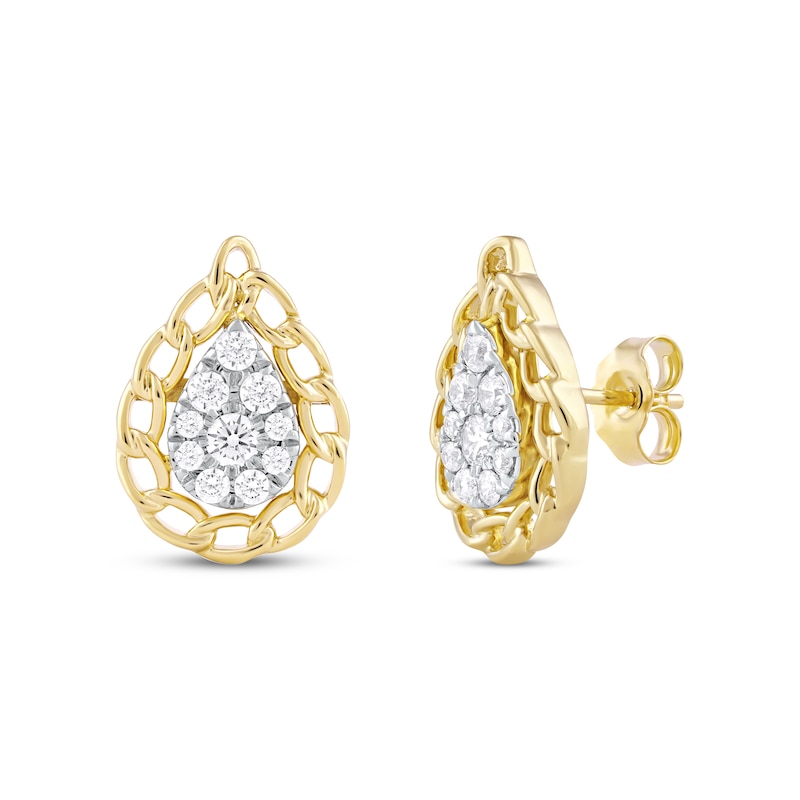 Round-Cut Diamond Pear-Shaped Chain Edge Stud Earrings 1/2 ct tw Yellow Gold Plated