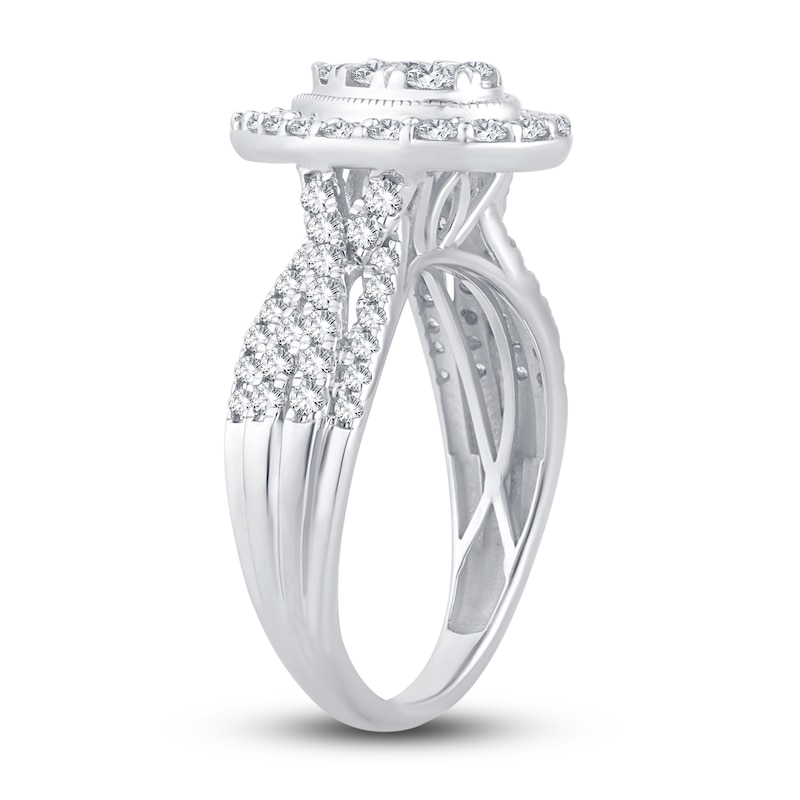 Multi-Diamond Engagement Ring 1 ct tw Round-cut White Gold Plated